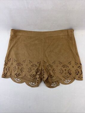 Stella Luce Brown Scalloped Laser-Cut High Waist Side Zip Shorts